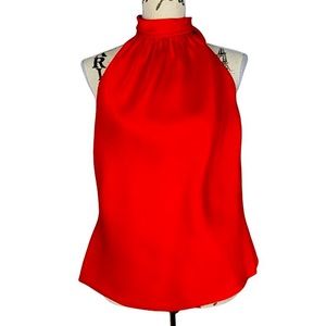 St John Red High Neck Silk Halter